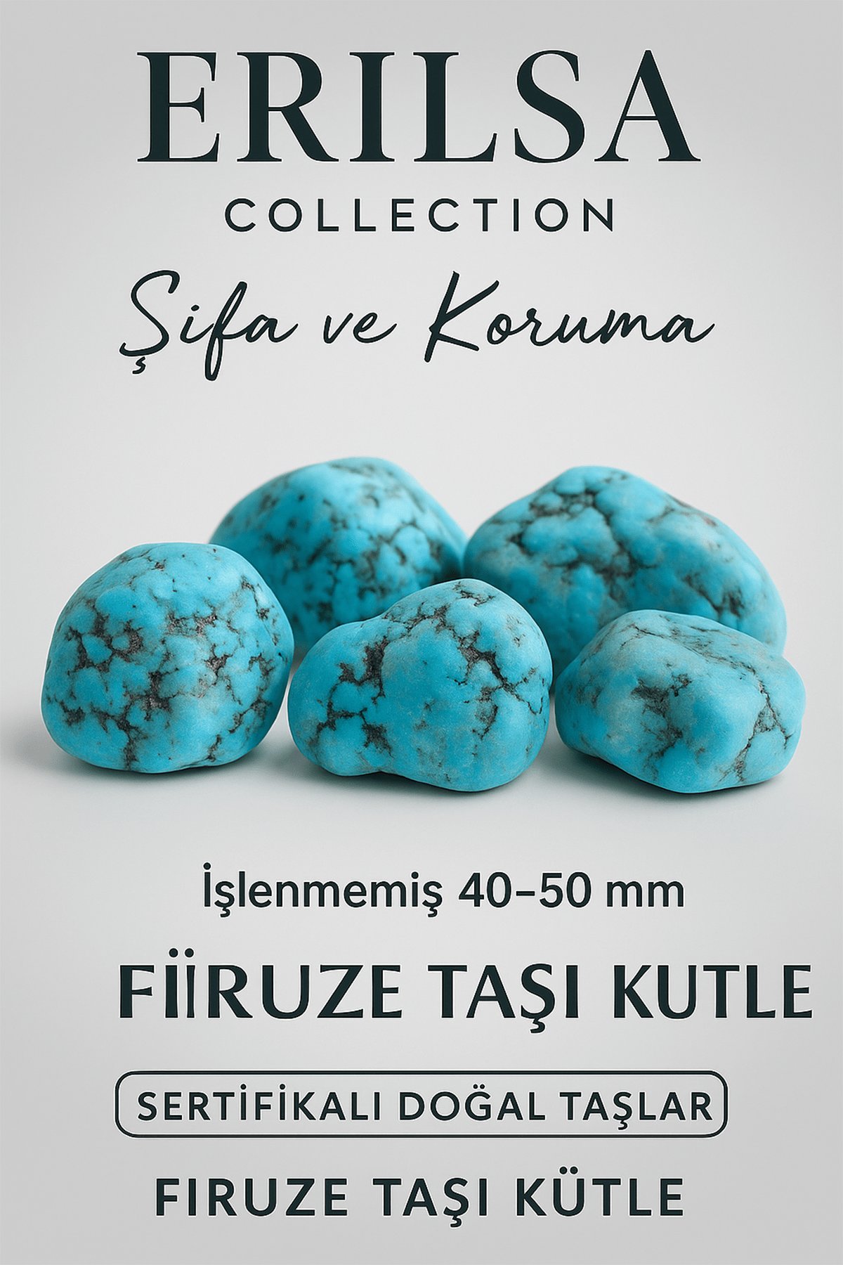 Sertifikalı Ham İşlenmemiş Firuze (Turkuaz) Taşı Kütle – İran Firuze 40-50 mm