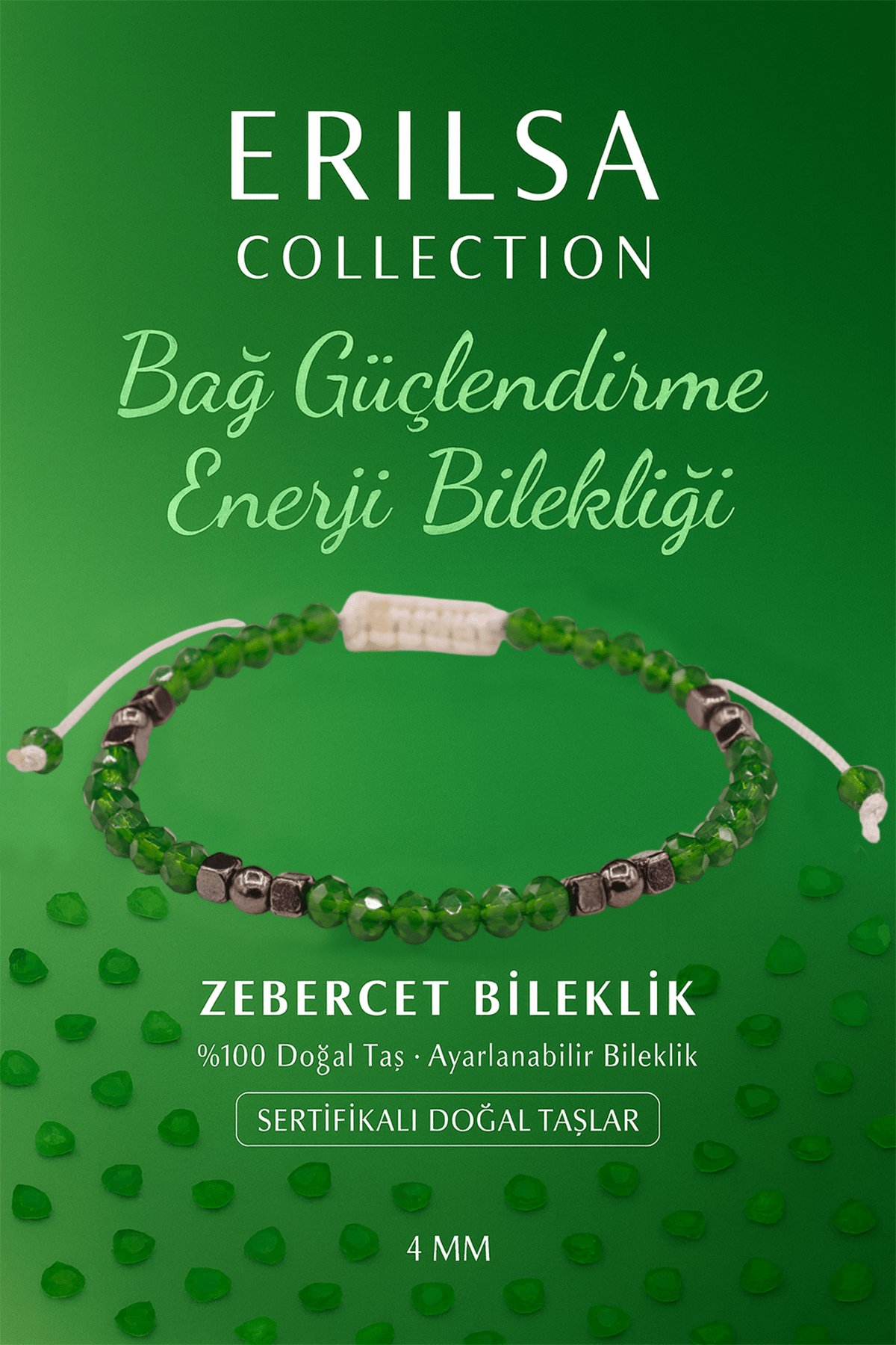 Sertifikalı Bağ Güçlendirme Enerji Aktivasyonu Bilekliği – Zebercet ve Terahertz Doğal Taşı 4 mm