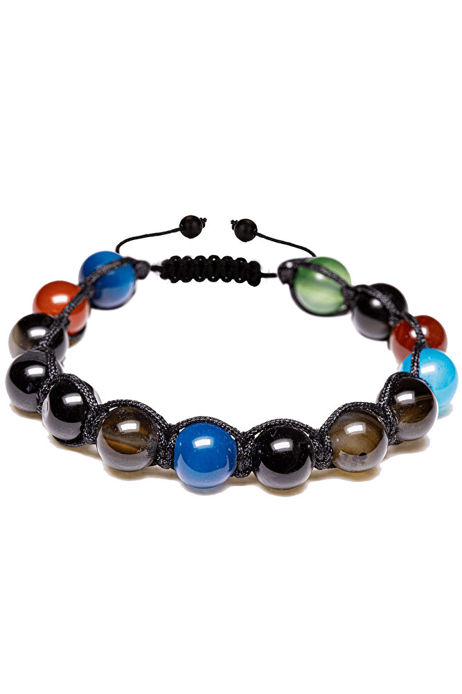 Sertifikalı Siyah Renkli Akik Taşı Bileklik - Makrome