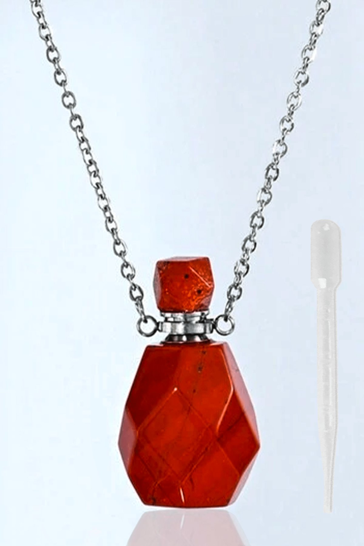 Sertifikalı Parfüm Şişe Tasarımlı Kırmızı Jasper Taşı Kolye - Gümüş Aparat