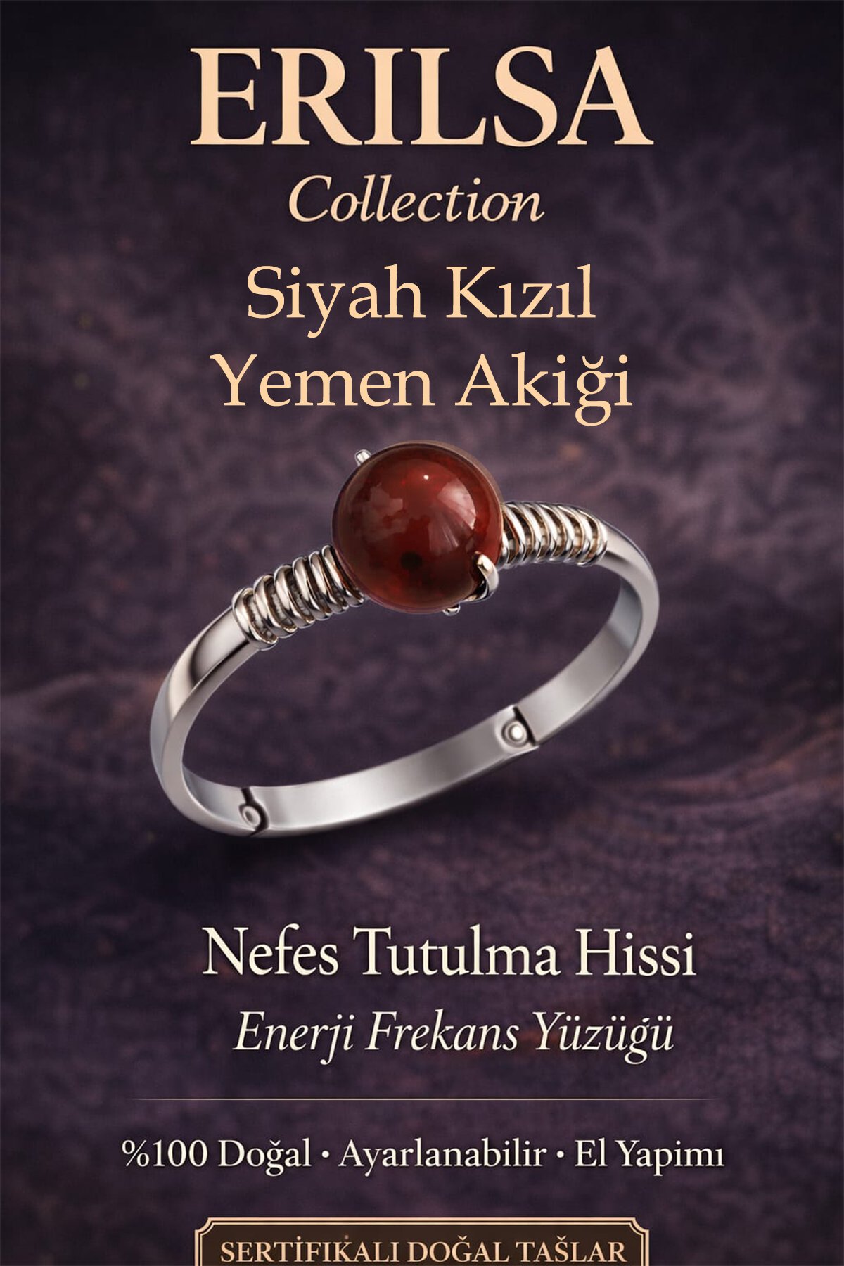 Sertifikalı Nefes Tutulma Hissi Yüzüğü – Siyah Kızıl Yemen Akik Ayarlamalı İnce Kasa Akrep Koç Aslan