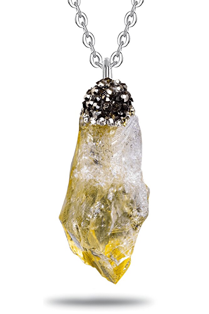 Ham Kaya Işlenmemiş Para Taşı Doğal Sitrin Taşı Kolye