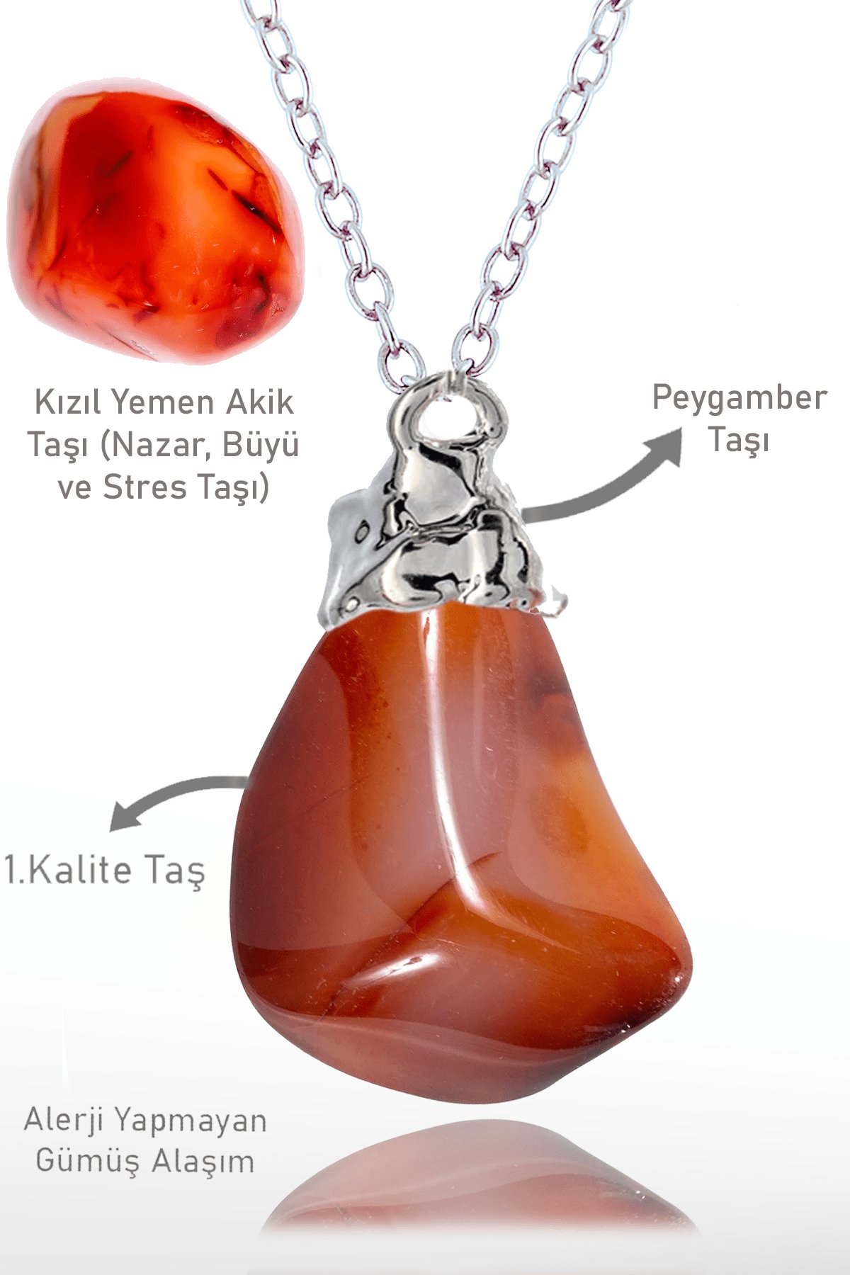 Sertifikalı Ham Tamburlanmış Kızıl Yemen Akik Taşı Kolye - Brezilya