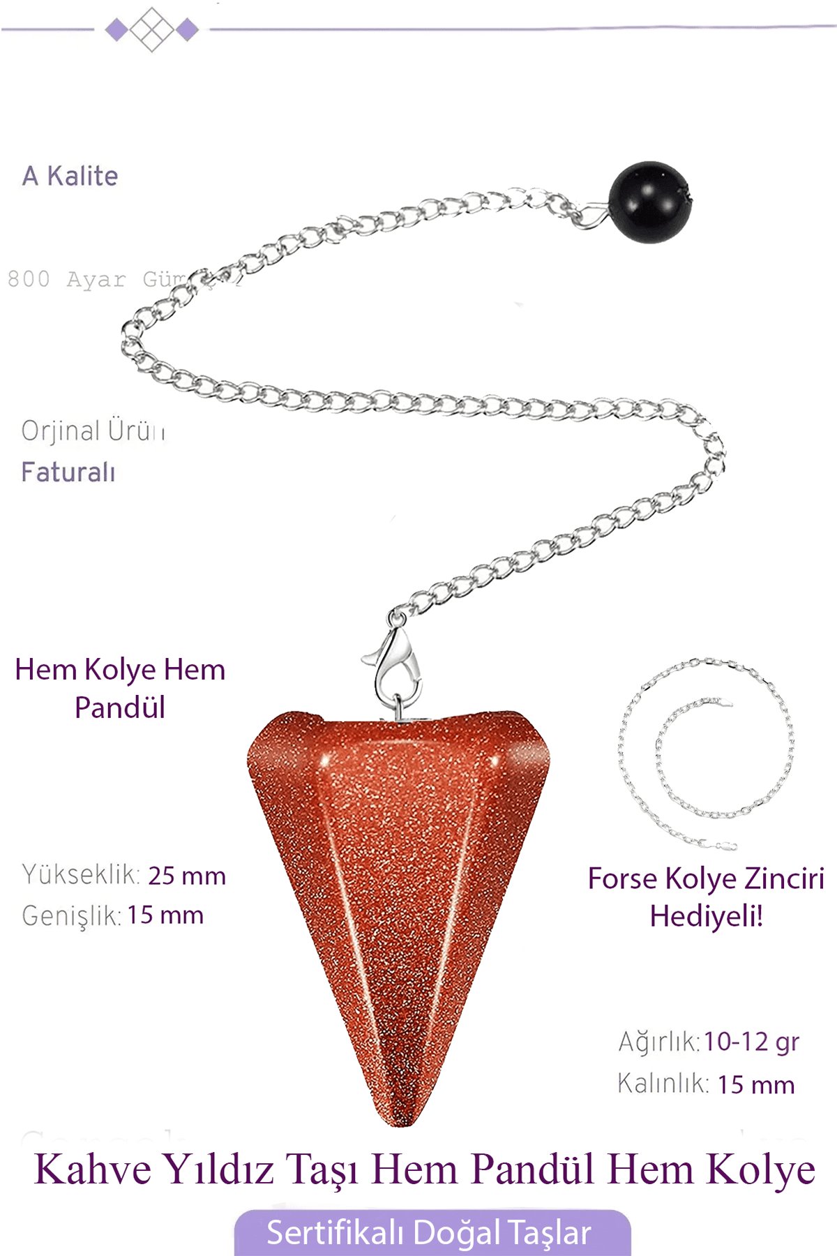 Sertifikalı Kahverengi Yıldız Taşı Pandül Sarkaç Hem Pandül - Hem Kolye