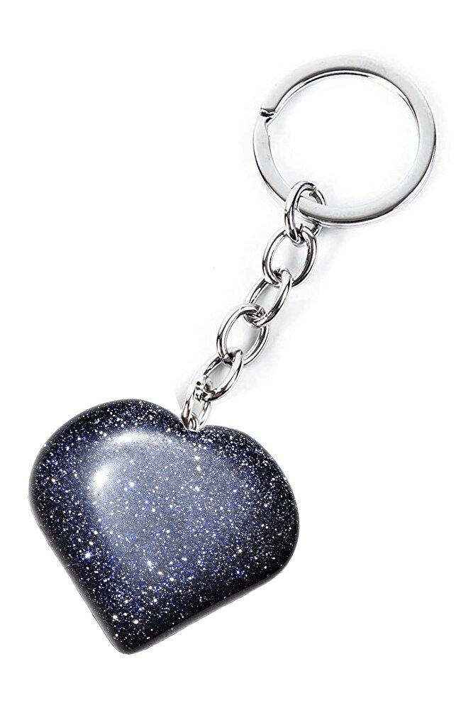 Sertifikalı Kalp Model Mavi Yıldız Taşı Doğal Taş Anahtarlık