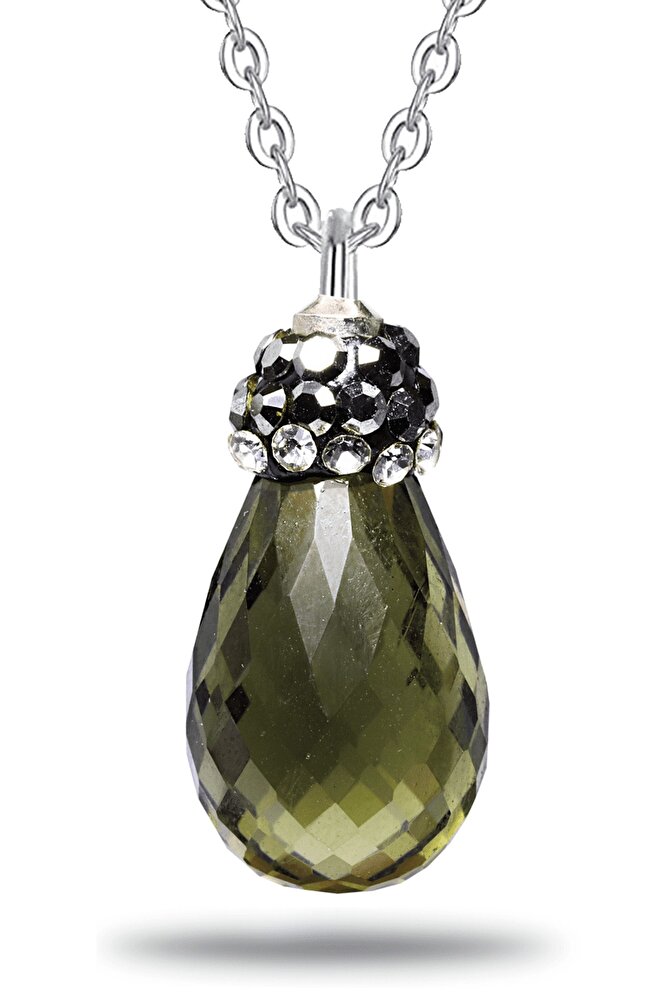 Sertifikalı Zirkonlu Doğal Dumanlı Kuvars Taşı Kolye