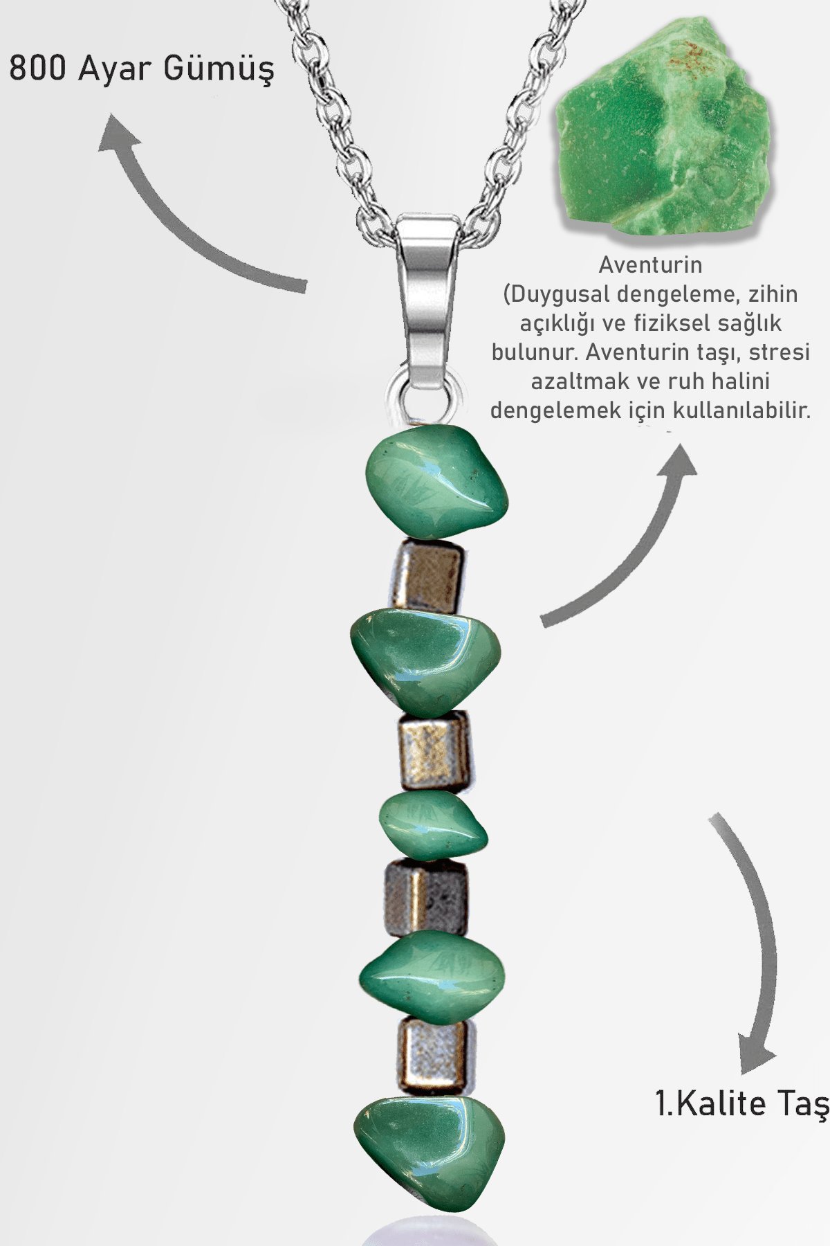 Sertifikalı AAA+ Kırık Taşlı Model Aventurin Taşı Kolye