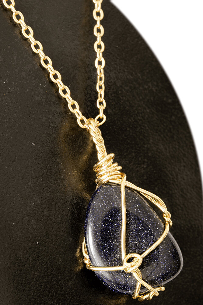 Sertifikalı Tel Sargılı Lacivert Yıldız Taşı Kolye - Altın Kaplama