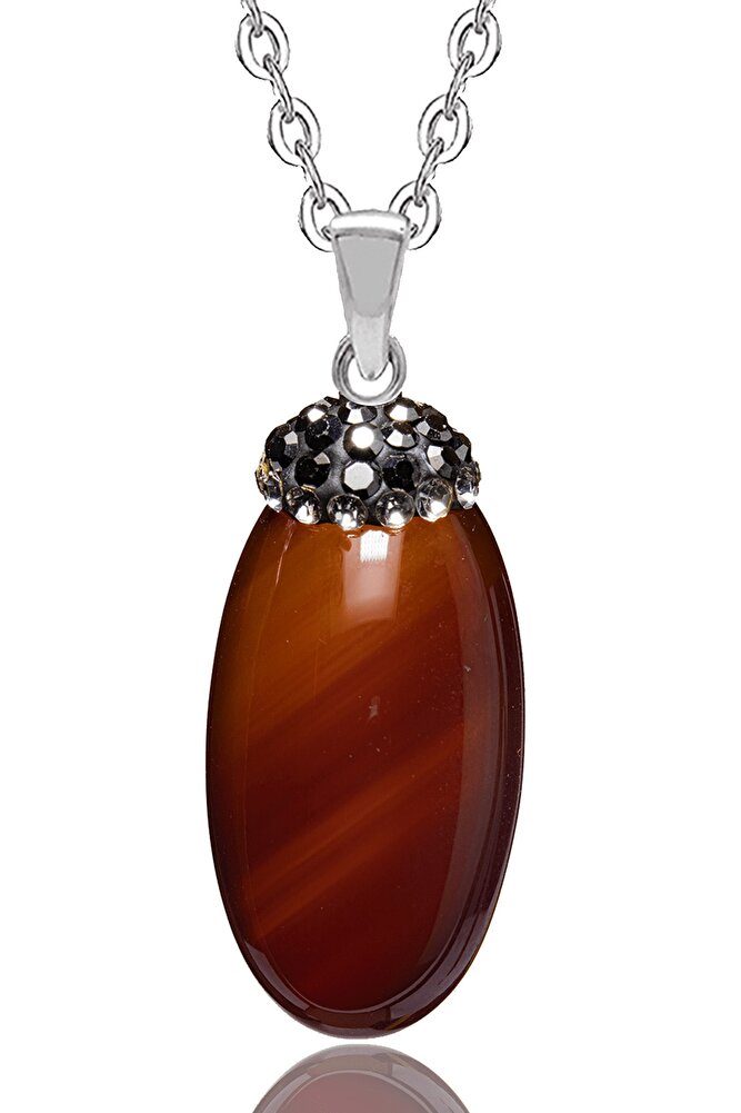 Sertifikalı Zirkon Taşlı Yemen Akik Doğal Taş Kolye