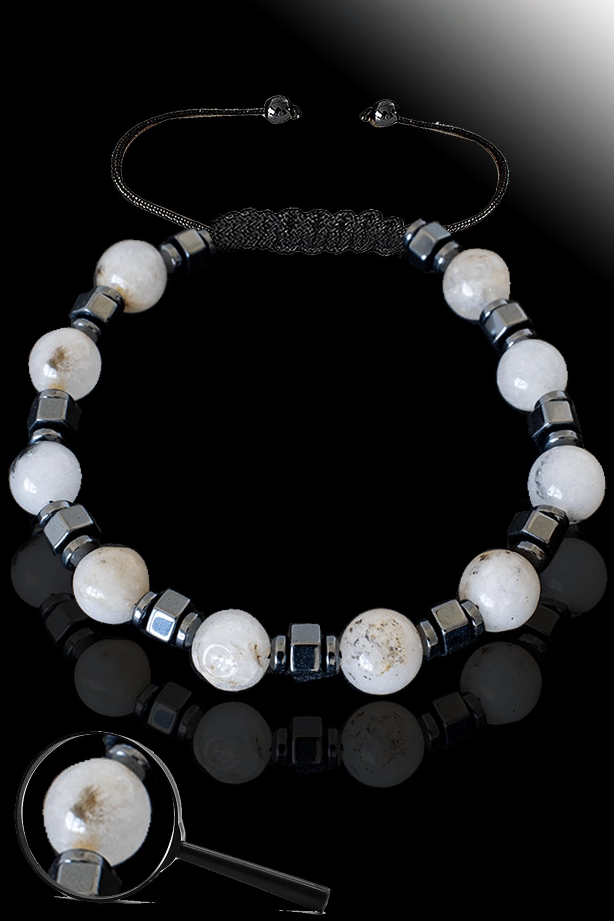 Sertifikalı Hematitli Doğal Beyaz Akik Taşı Bileklik - Ayarlamalı