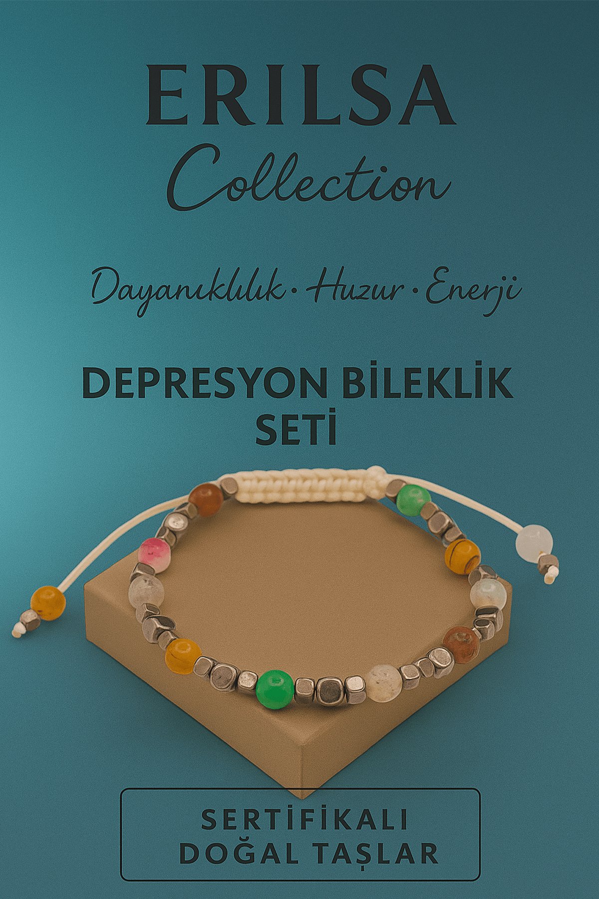 Sertifikalı Yeşim Akik Kuvars Doğal Taş Depresyon Bileklik Seti Huzur Enerji Denge Model