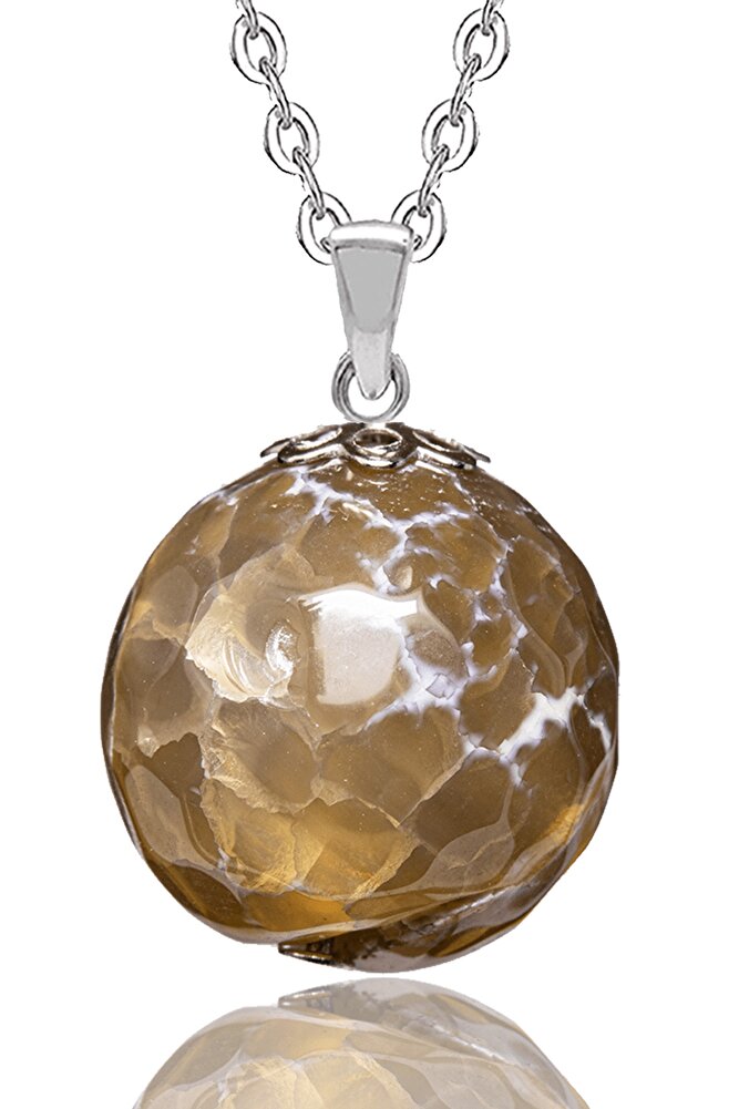 Sertifikalı Fasetli Kahverengi Akik Doğal Taş Kolye