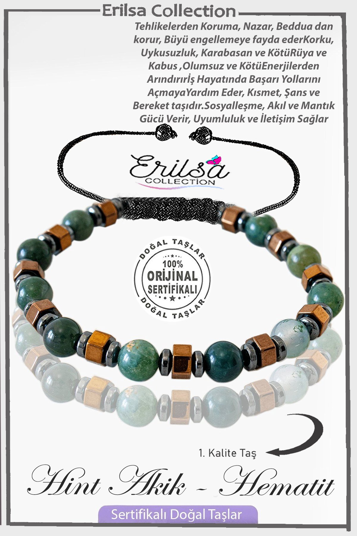 Sertifikalı Gerçek Rose Hematit - Hint Akik Taşı Bileklik