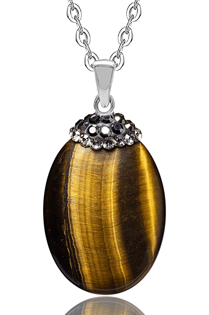 Sertifikalı Zirkon Taşlı Kaplan Gözü Doğal Taş Kolye