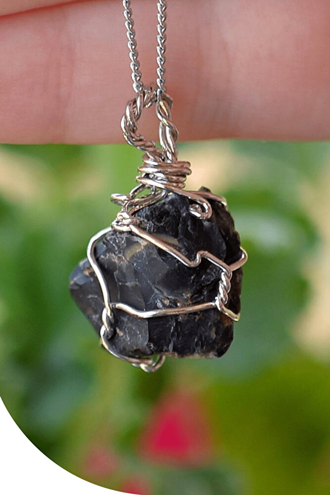 Sertifikalı Tel Sargılı Ham İşlenmemiş Oniks Taşı Kolye