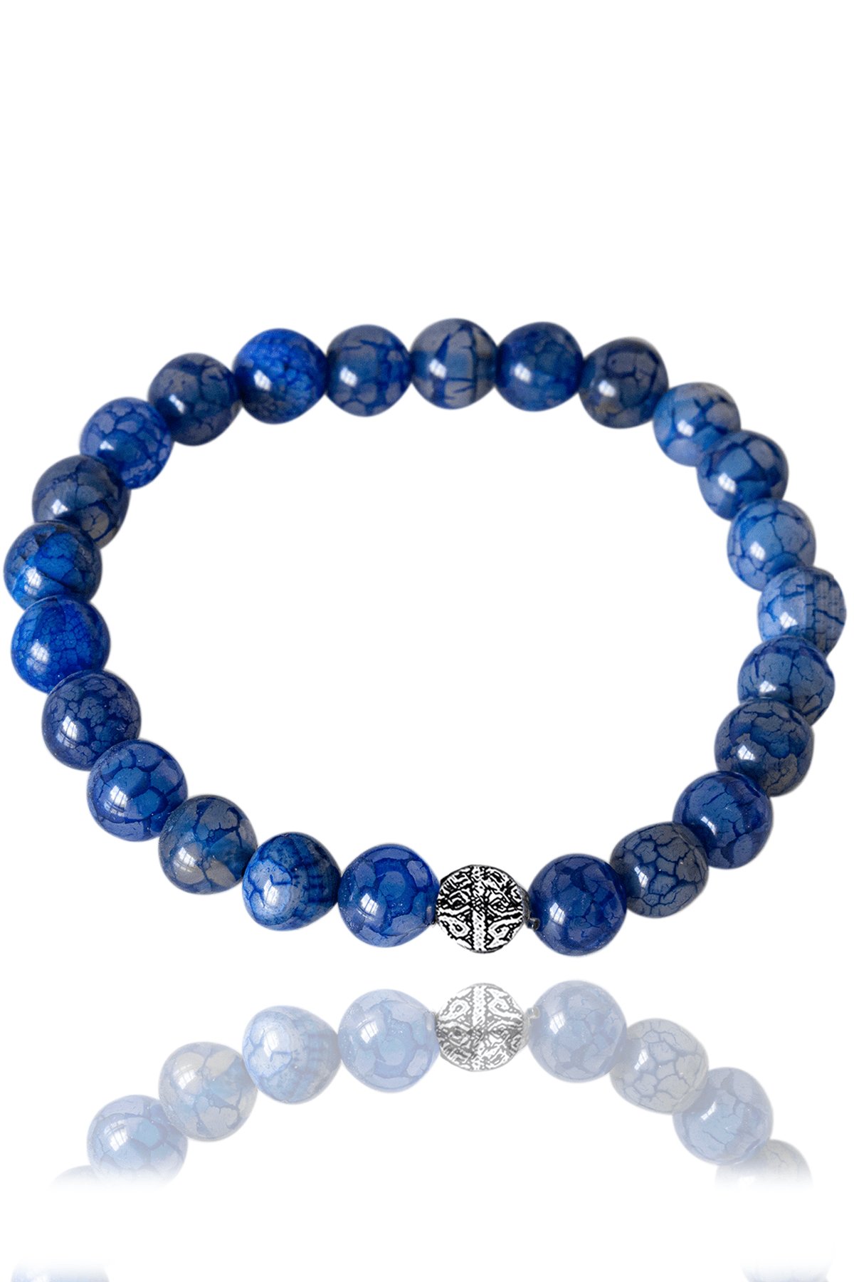 Sertifikalı Damarlı Mavi Akik Taşı Bileklik - Gümüş Aparatlı
