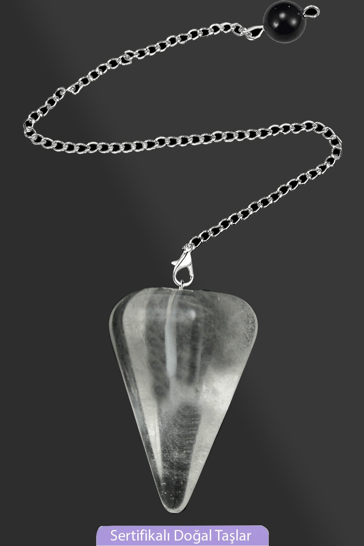 Sertifikalı Şeffaf Kristal Kuvars Taşı Pandül Sarkaç Hem Pandül - Hem Kolye