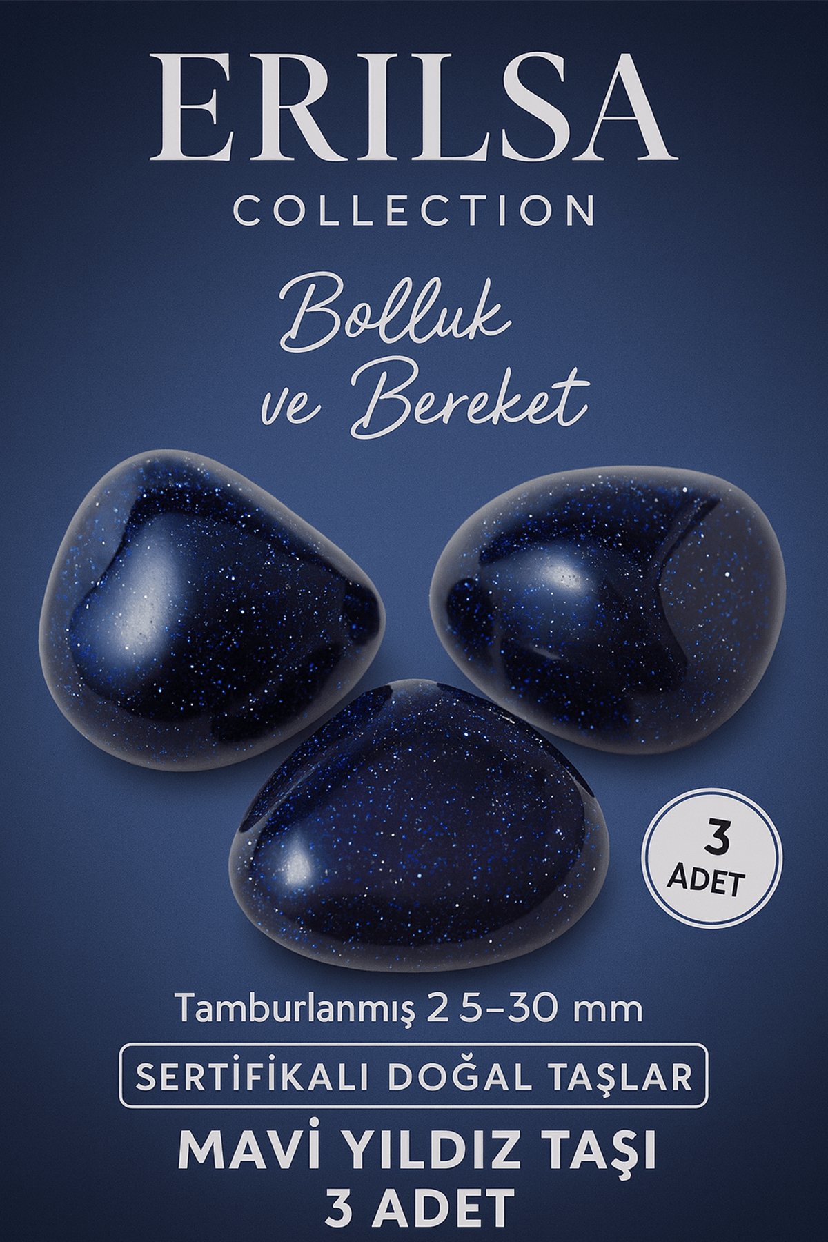 Sertifikalı Mavi Yıldız Taşı Kütle (3 Adet) – Doğal Parıltılı Taş Seti 30-35 mm