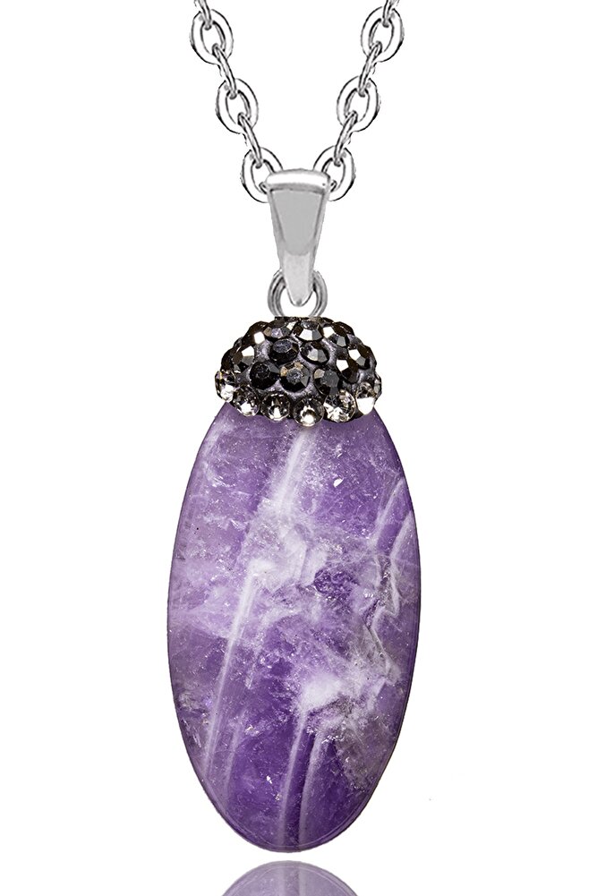Sertifikalı Zirkon Taşlı Ametist Doğal Taş Kolye