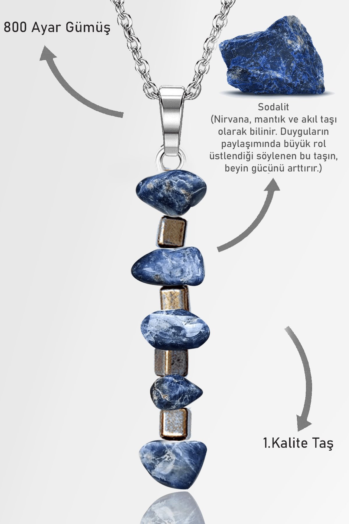 Sertifikalı AAA+ Kırık Taşlı Model Sodalit Taşı Kolye