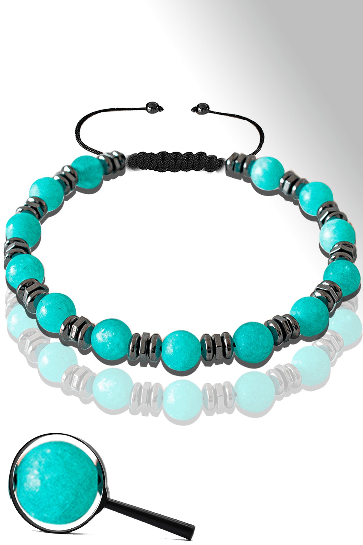 Sertifikalı Hematitli Doğal Ham Mavi Akik Taşı Bileklik - Ayarlamalı