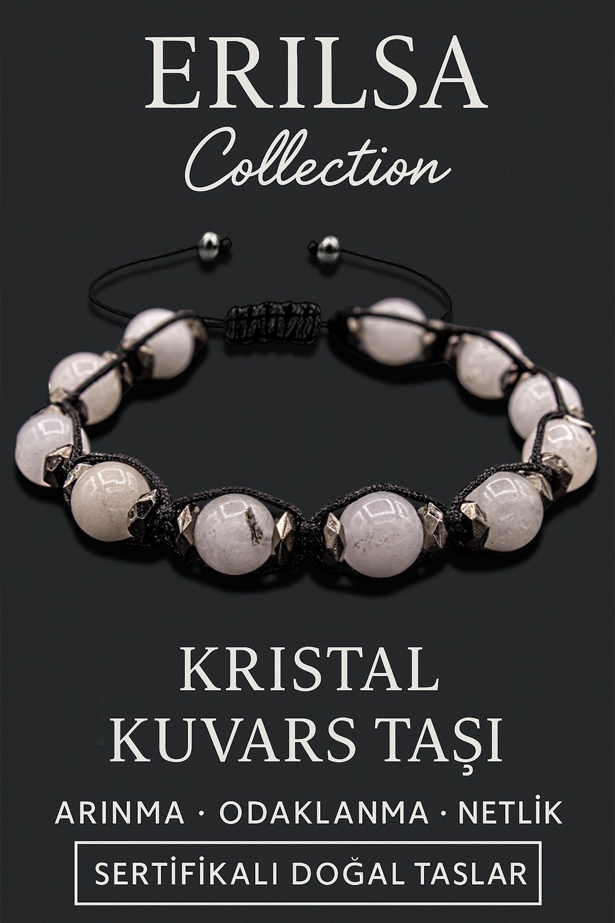 Sertifikalı Terahertz &amp; Kristal Kuvars Taşı Bileklik – Arınma, Netlik ve Enerji Güçlendirme