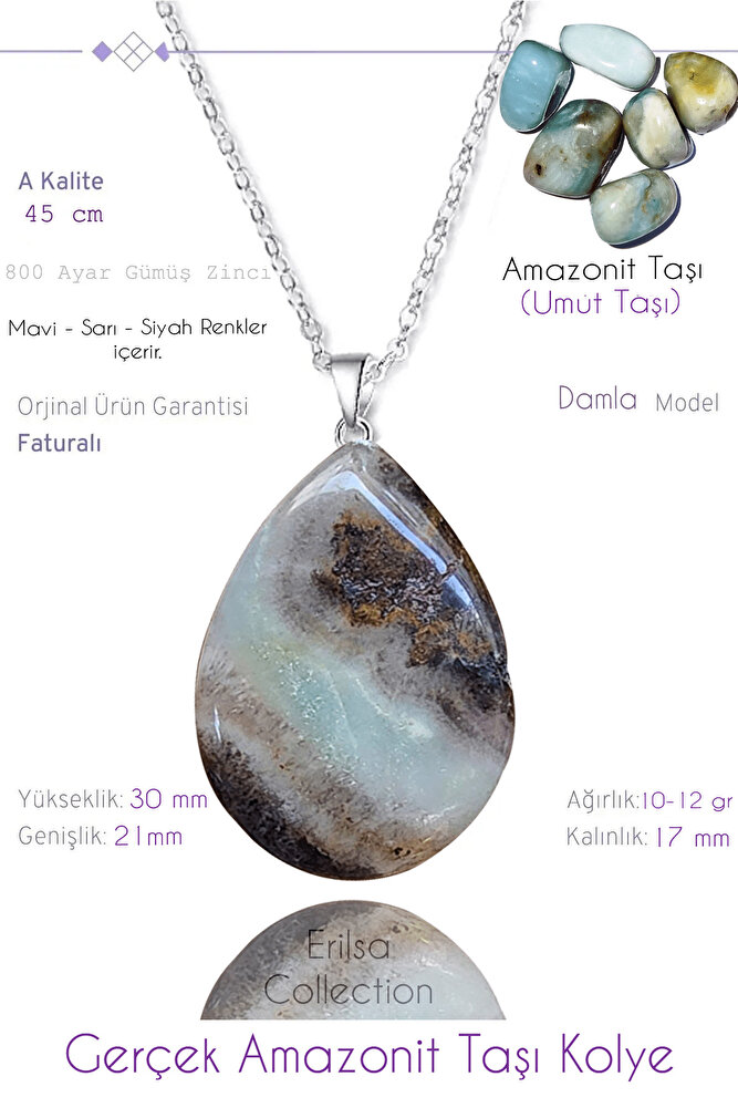 Sertifikalı Damla Model Gerçek Amazonit Taşı Kolye