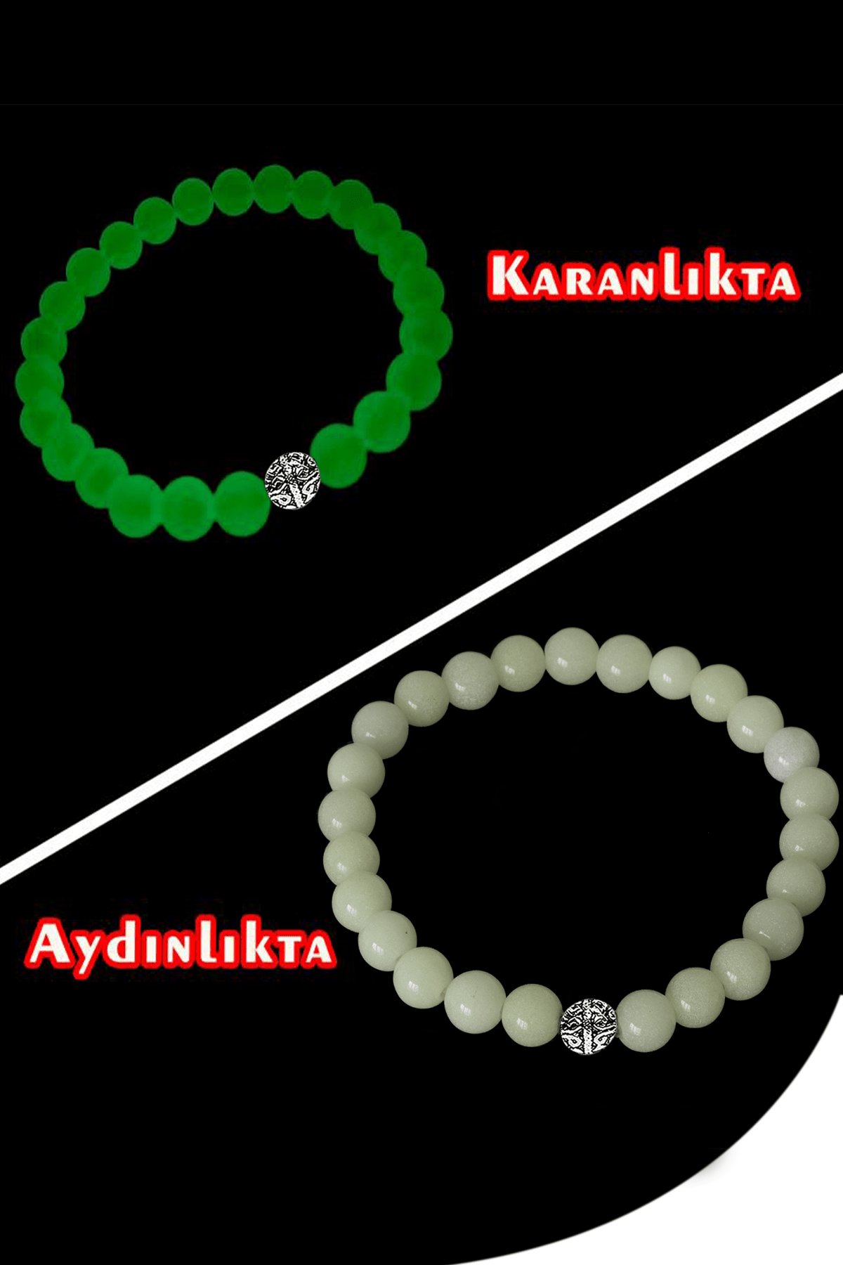 Sertifikalı Karanlıkta Parlayan Fosfor Taşı Bileklik - Gümüş Aparatlı