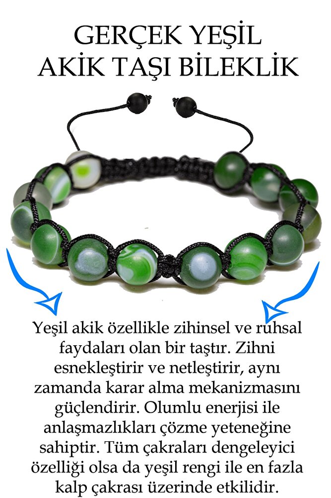 Sertifikalı Ham Işlenmemiş Yeşil Akik Taşı Bileklik - Makrome