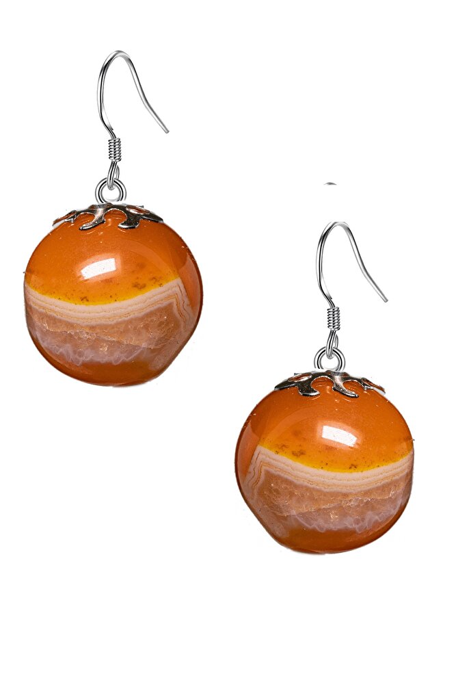 Sertifikalı Turuncu Akik Doğal Taş Küpe