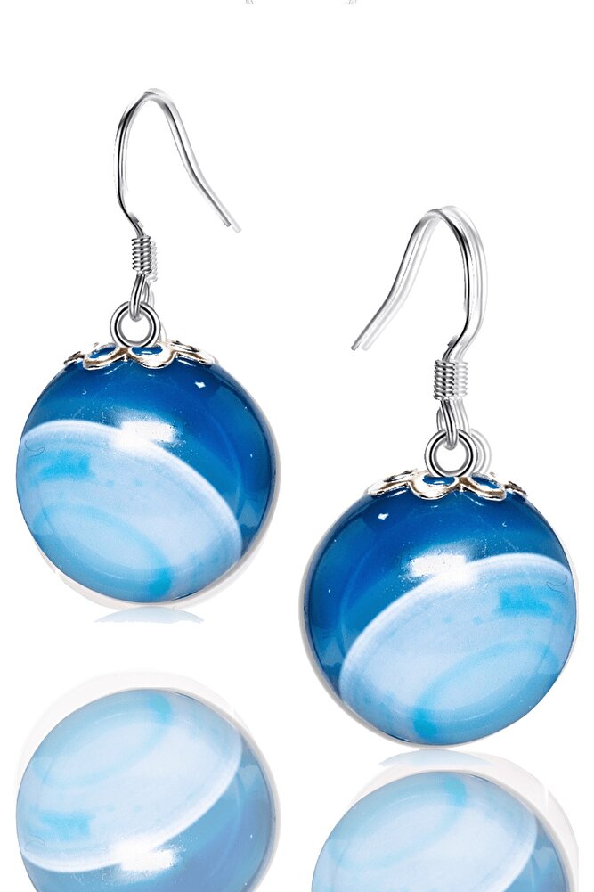 Sertifikalı Gerçek Doğal Mavi Akik Taşı Gümüş Küpe