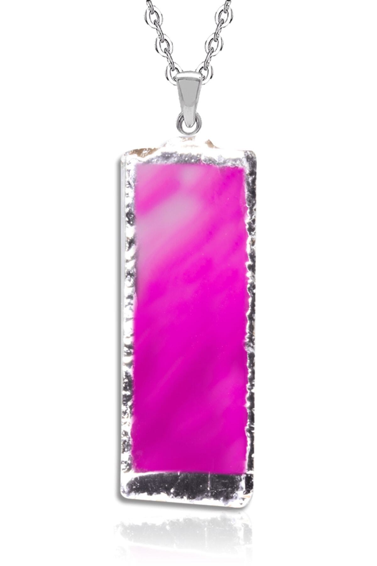 Sertifikalı Doğal Pembe Desenli Akik Taşı Kolye Doğal Pembe Renk 50 cm