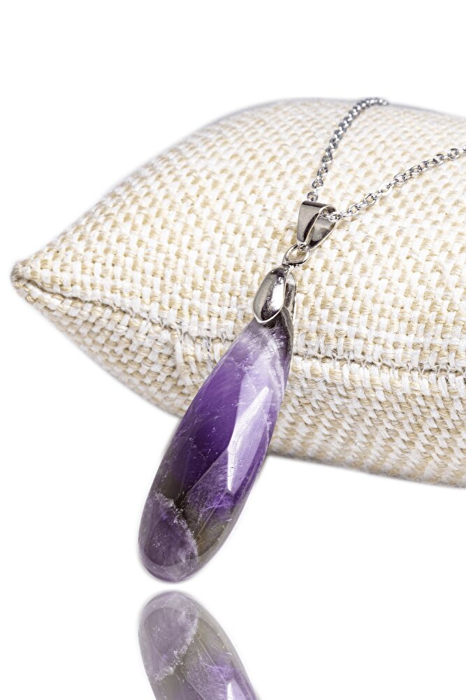 Sertifikalı Fasetli Aaa Kalite Doğal Ametist Taşı Kolye Gümüş Aparatlı