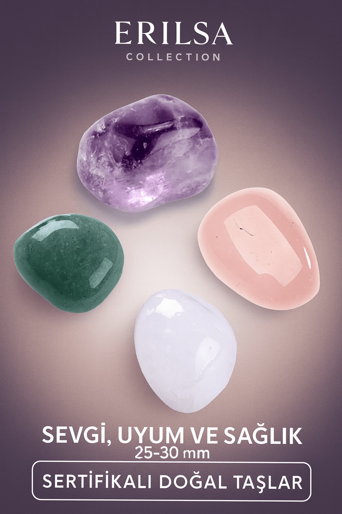 Sertifikalı Ametist Dumanlı Kuvars Pembe Kuvars ve Karnelyan Doğal Taş Seti – Pozitif Enerji Set