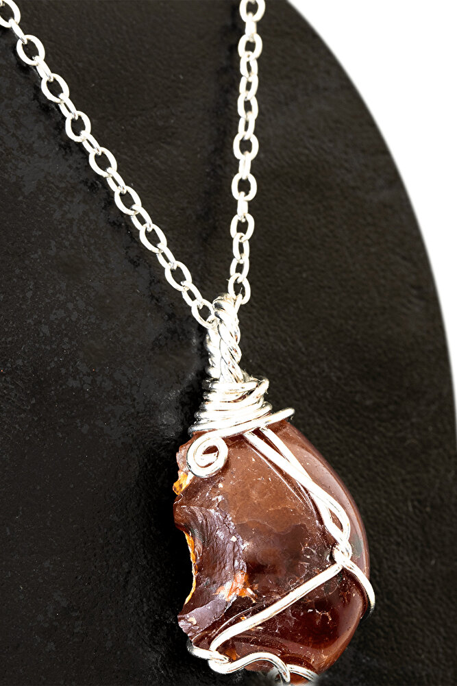 Sertifikalı Gerçek Ham Tel Sargılı Kızıl Yemen Akik Taşı Kolye