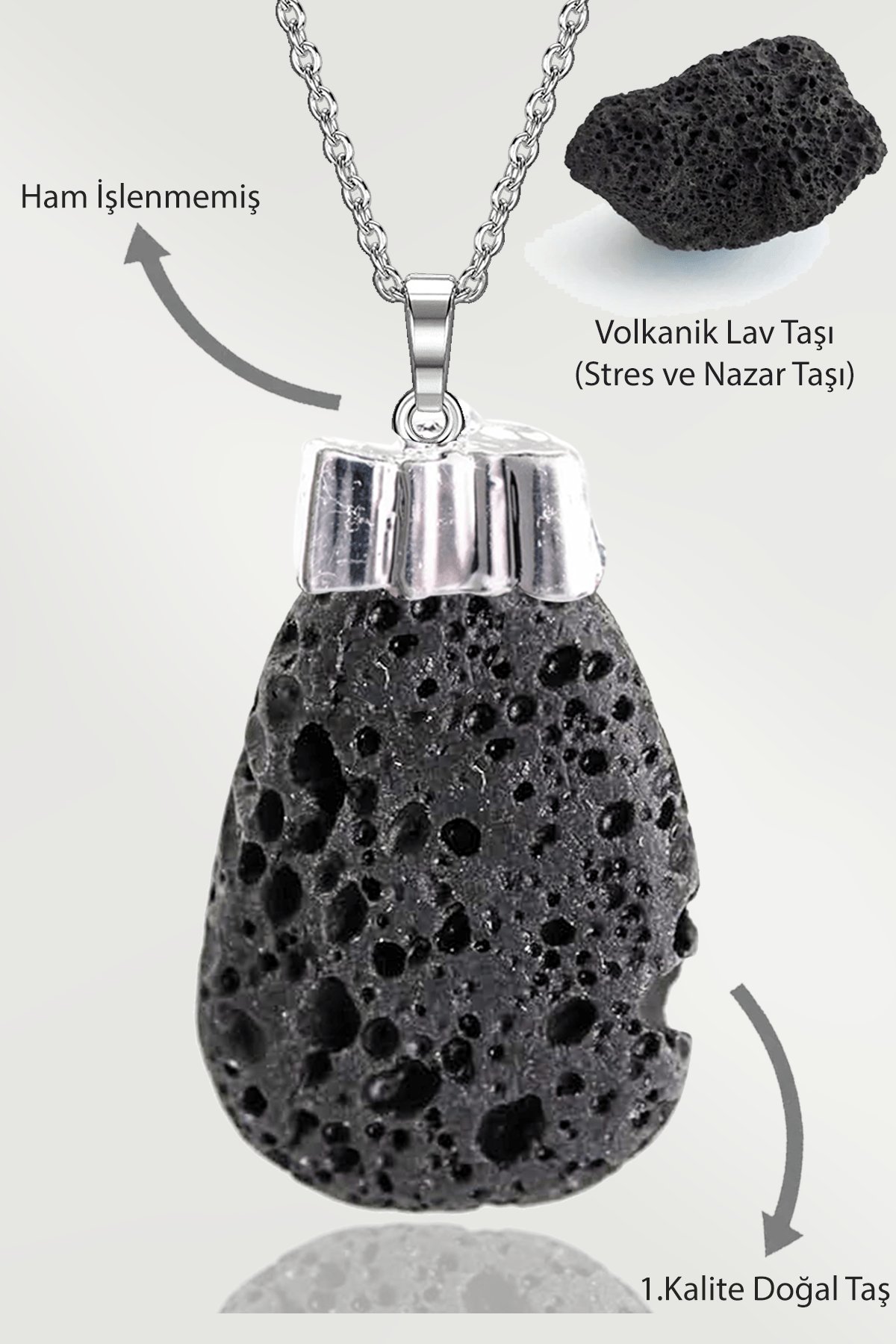 Sertifikalı Tamburlanmış Gerçek Volkanik Lav Taşı Kolye