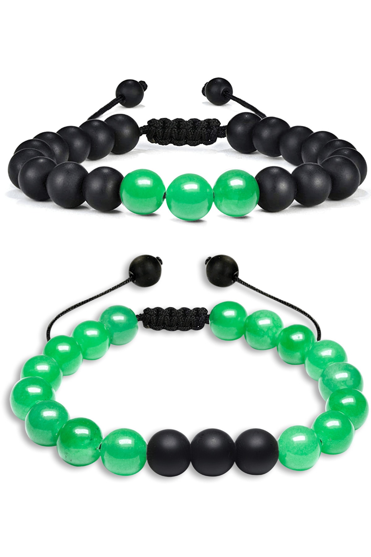 Sertifikalı Doğal Yeşil Aventurin Oniks Taşı Doğal Taş Bileklik Seti