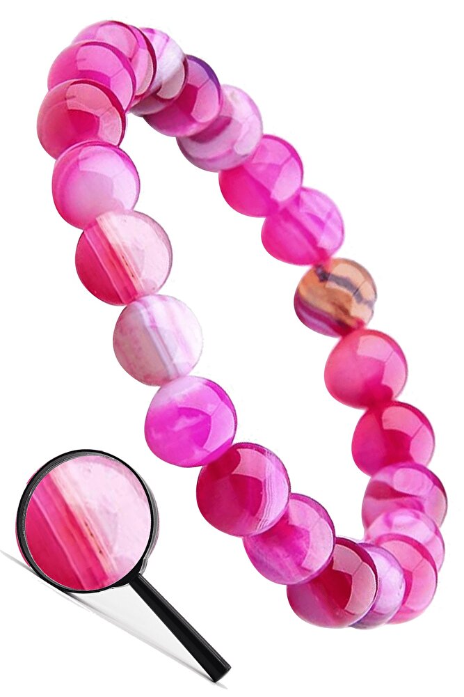 Sertifikalı Aaa Kalite Doğal Pembe Akik Taşı Bileklik