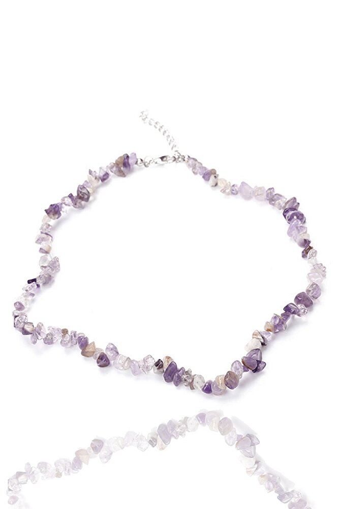 Sertifikalı Doğal Ametist Kırık Taşlı Kolye