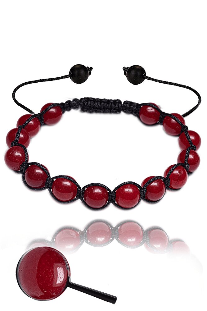 Sertifikalı Makrome Kırmızı Akik Taşı Bileklik - 1.kalite