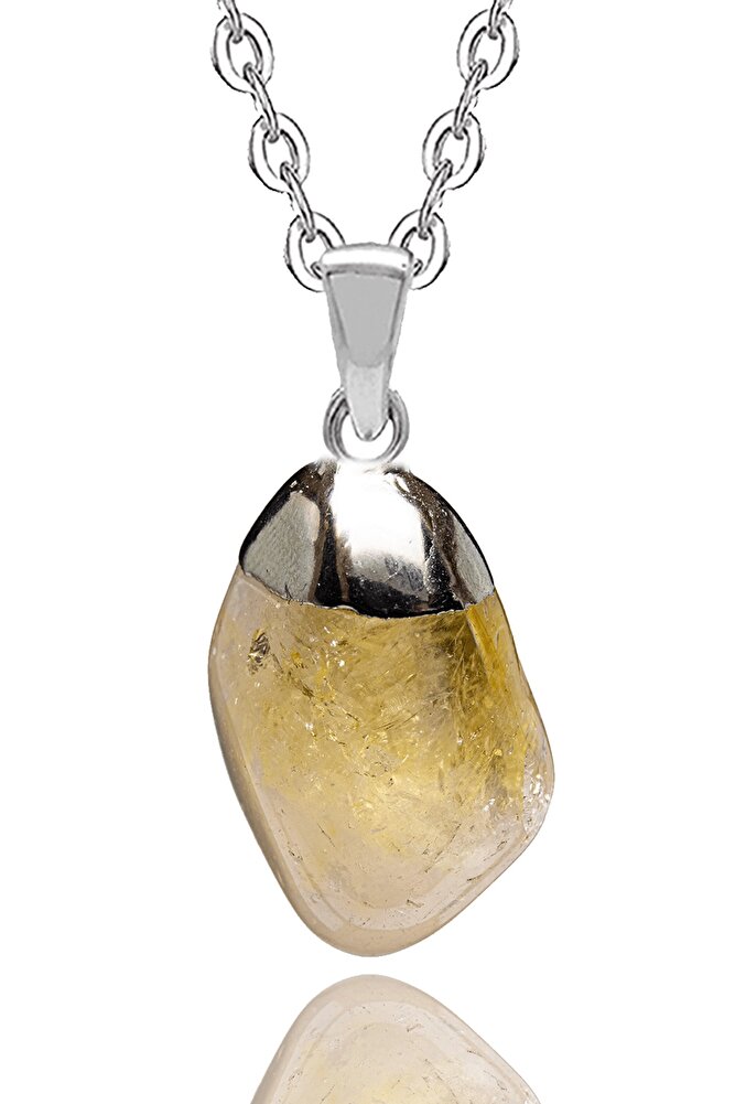 Sertifikalı Ham Doğal Sitrin Taşı Kolye (gümüş Kaplama)
