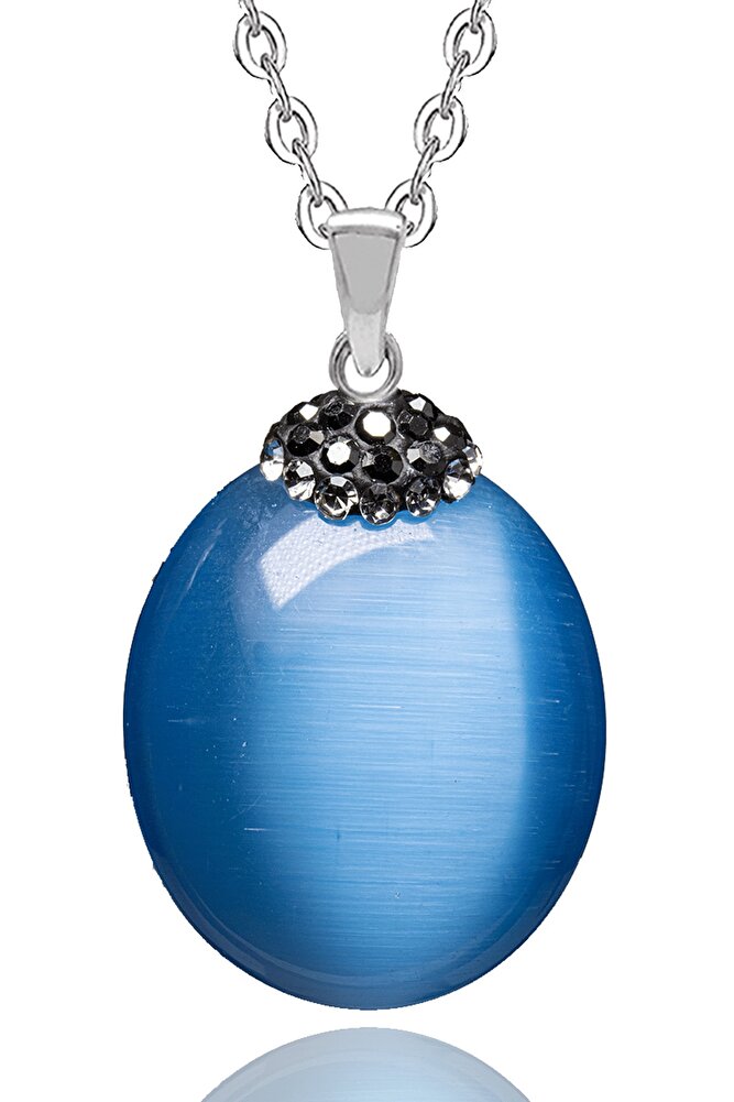 Sertifikalı Zirkon Taşlı Mavi Akik Taşı Kolye