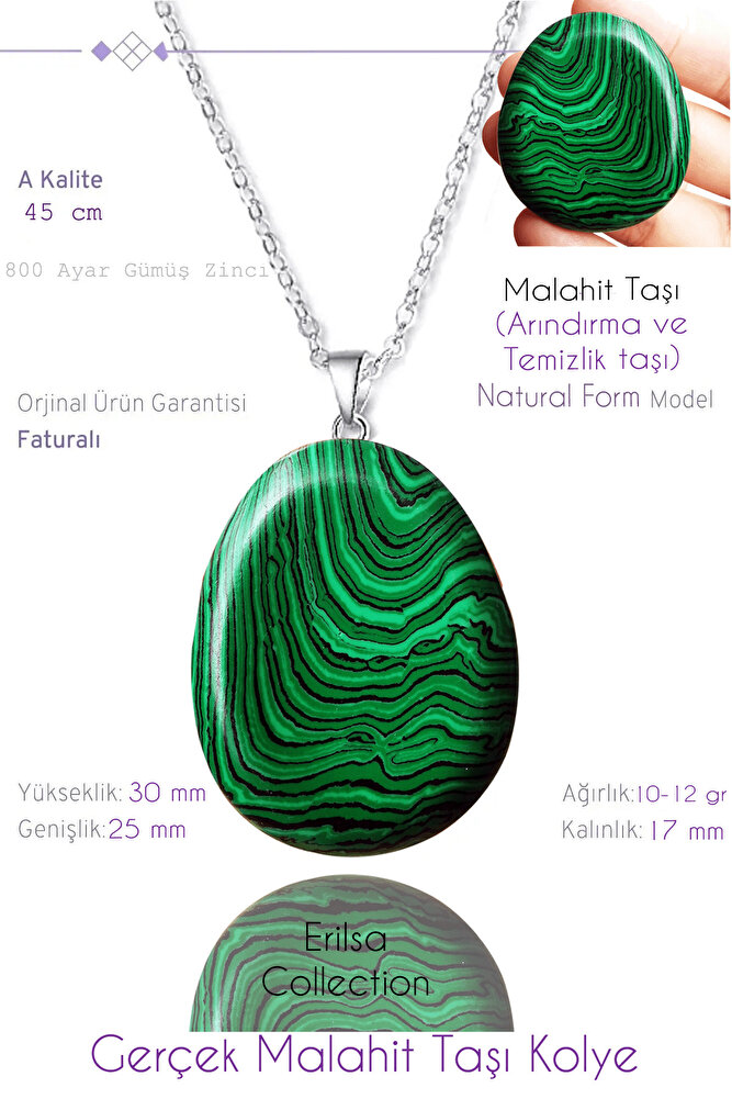 Sertifikalı Tımbıl Model Malahit Taşı Kolye
