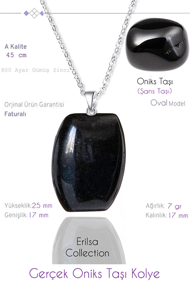 Sertifikalı Oval Model Gerçek Oniks Taşı Kolye