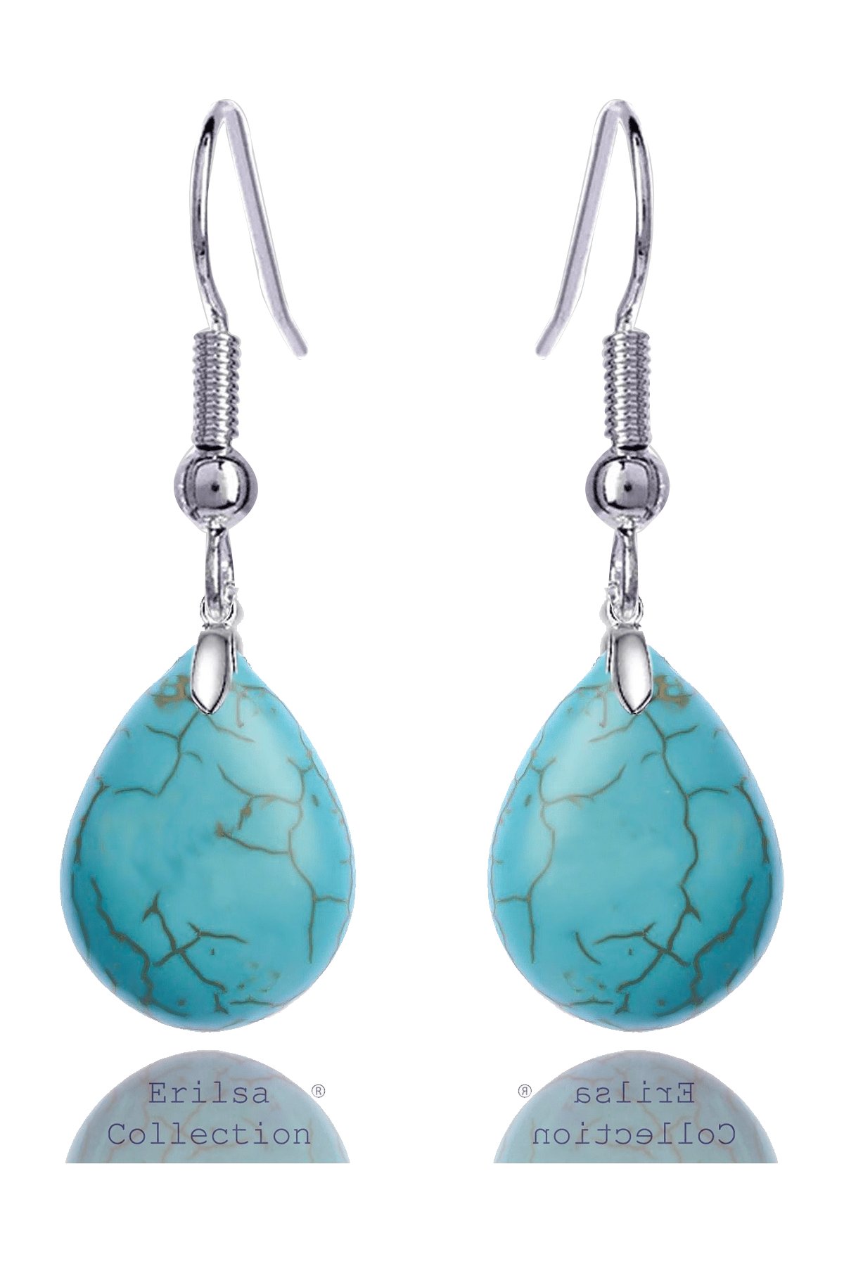 Sertifikalı Damla Model Firuze Taşı Küpe (Turkuaz Taşı)