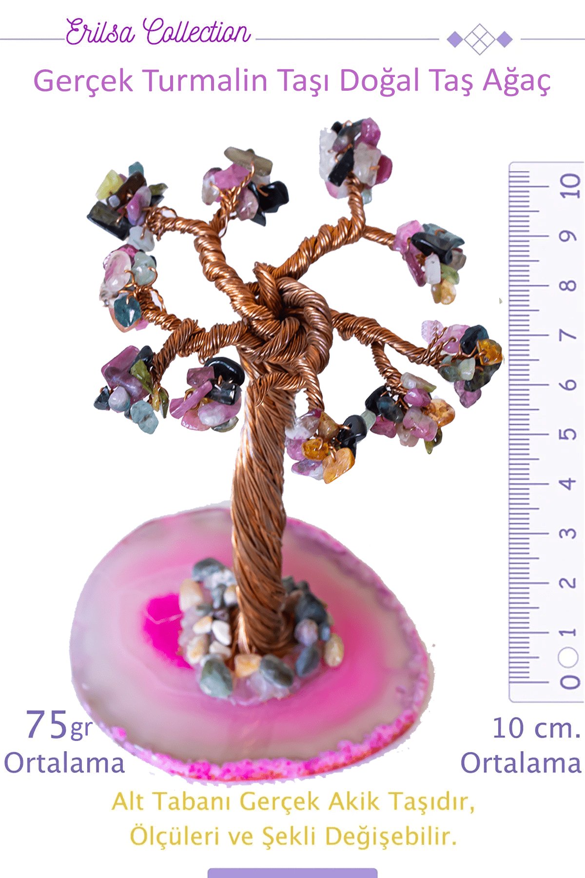 Sertifikalı Gerçek Turmalin Taşı Ağaç - Akik Plakalı