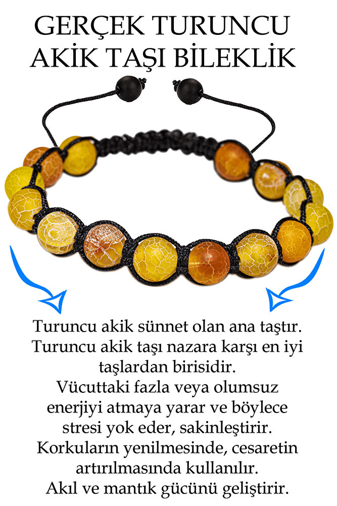 Sertifikalı Damarlı Ham Işlenmemiş Turuncu Akik Taşı Bileklik - Makrome