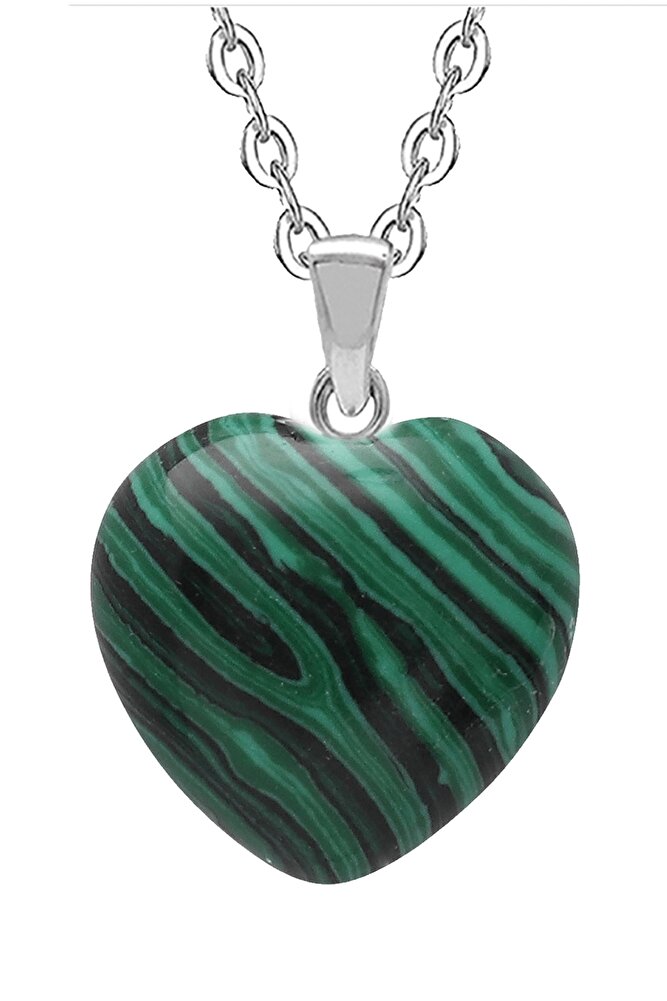Sertifikalı Kalp Model Gerçek Malahit Taşı Kolye