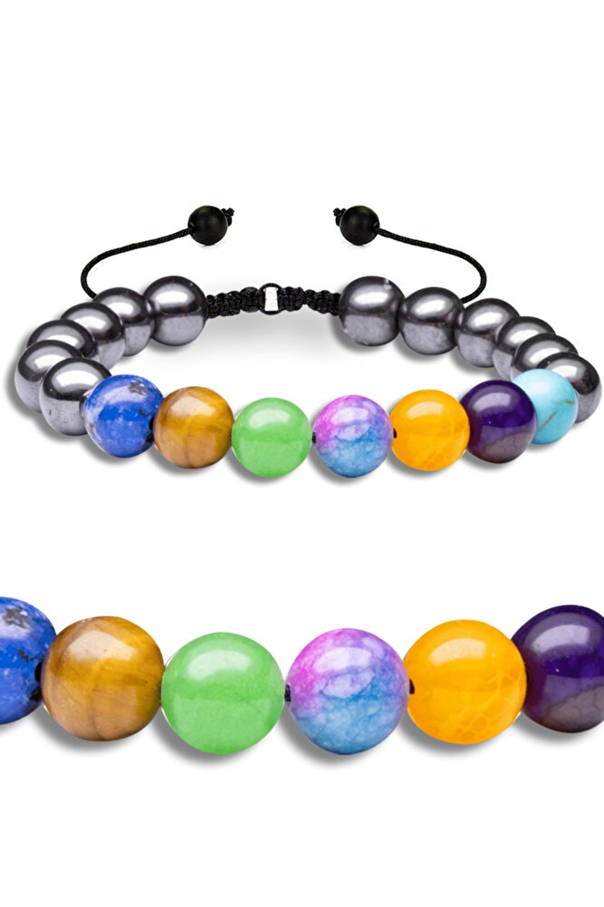 Sertifikalı Hematit Lapis Kaplan Gözü Aventurin Kuvars Akik Ametist Firuze Taşı 7 Çakra Bileklik