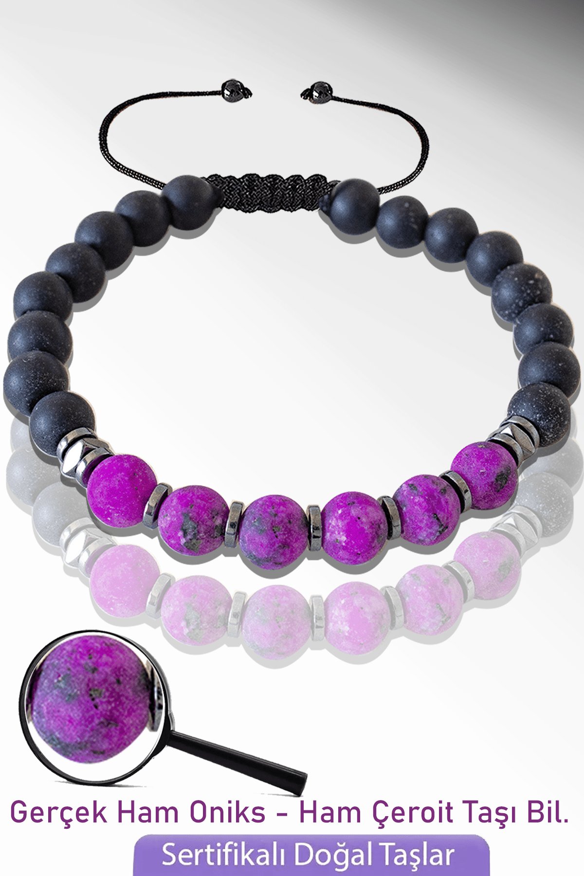 Sertifikalı Doğal Ham Oniks - Çeroit Taşı Bileklik - Ayarlamalı